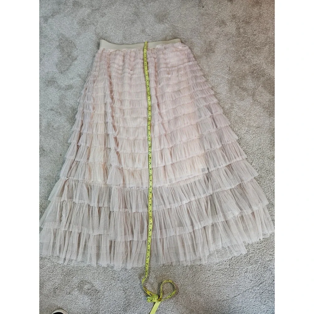 Tulle Ruffle Maxi Skirt Womens XL Blush Nude Tiered Mesh Whimsical Romantic Soft - Picture 7 of 8